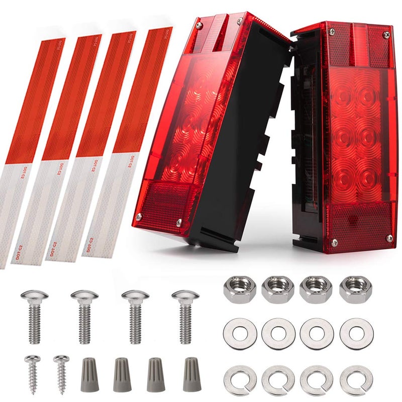 CZC AUTO 2PCS 12V LED Submersible Low Profile Rectangular Trailer Lights, LED Trailer Lights with 4 Reflective Strips, Tail Stop Turn Running Lights Kit, Sealed for Boat Trailer Truck Marine - Image 1